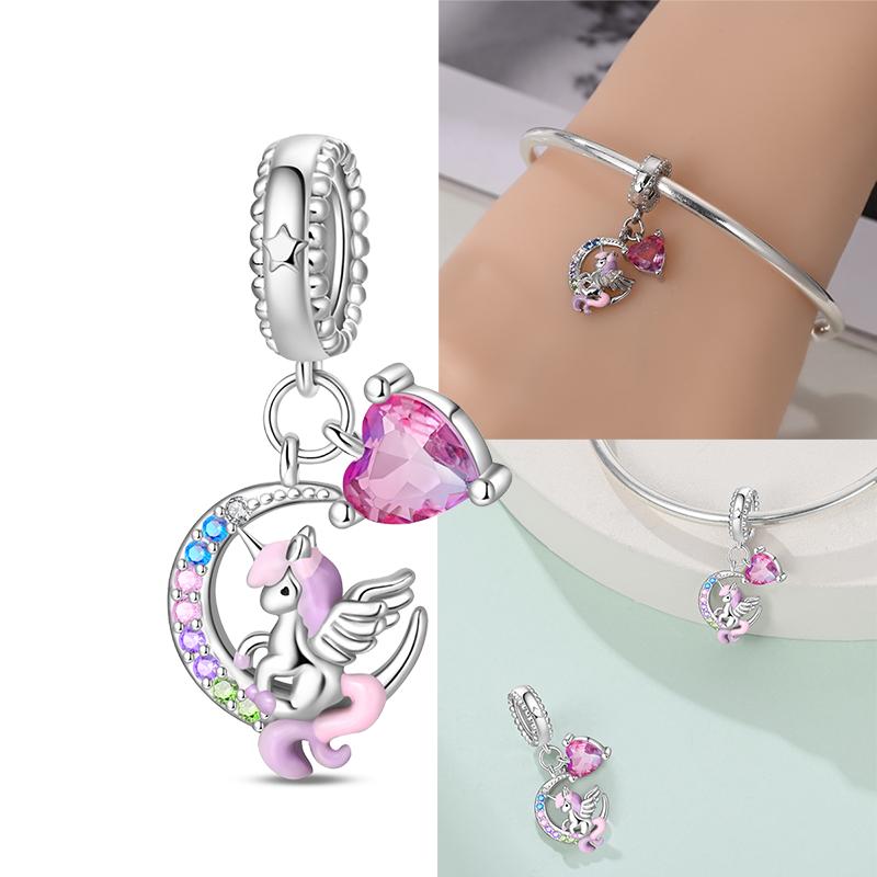 Copper Cute Colorful Unicorn Charms Beads Fit Original Bracele For Women Diy Bead For Matching Jewelry Making Gift