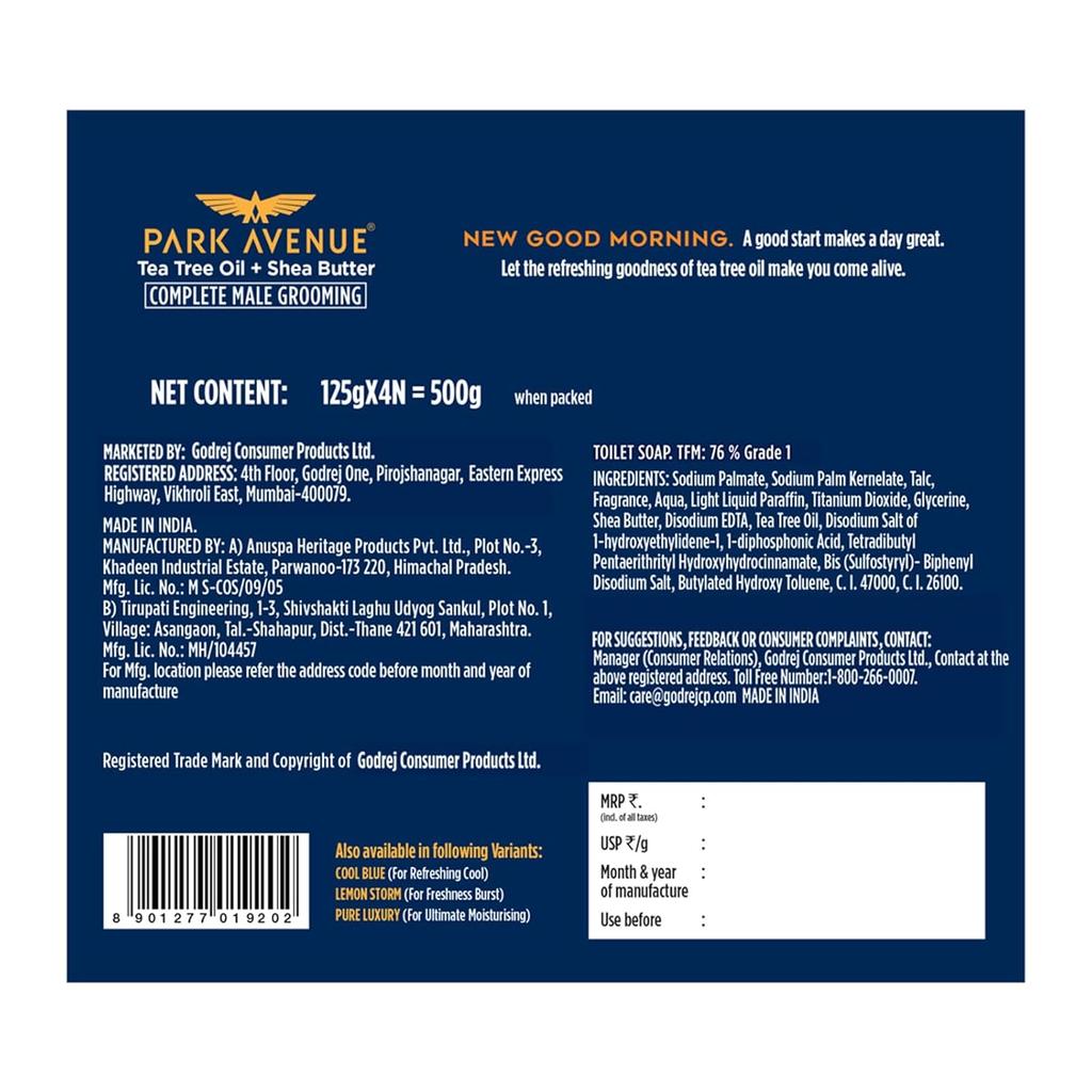 Park Avenue Premium Men’s Soaps Good Morning 125g X 4N Hydrating Bath Soap Moisturizing Fragrance