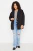 Women's Style Plus Size Wide Cut Stitched Woven Coat with Black Button Detail