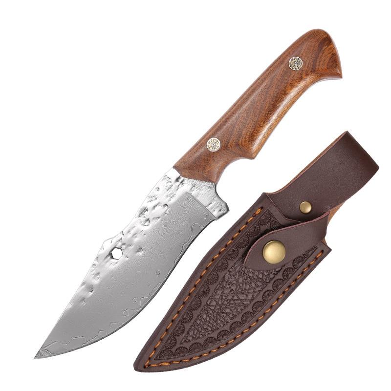 Дамасская сталь Тесак для мяса Нож для обвалки Нож с молотком Кованый нож ручной работы Нож для нарезки с чехлом для ножа