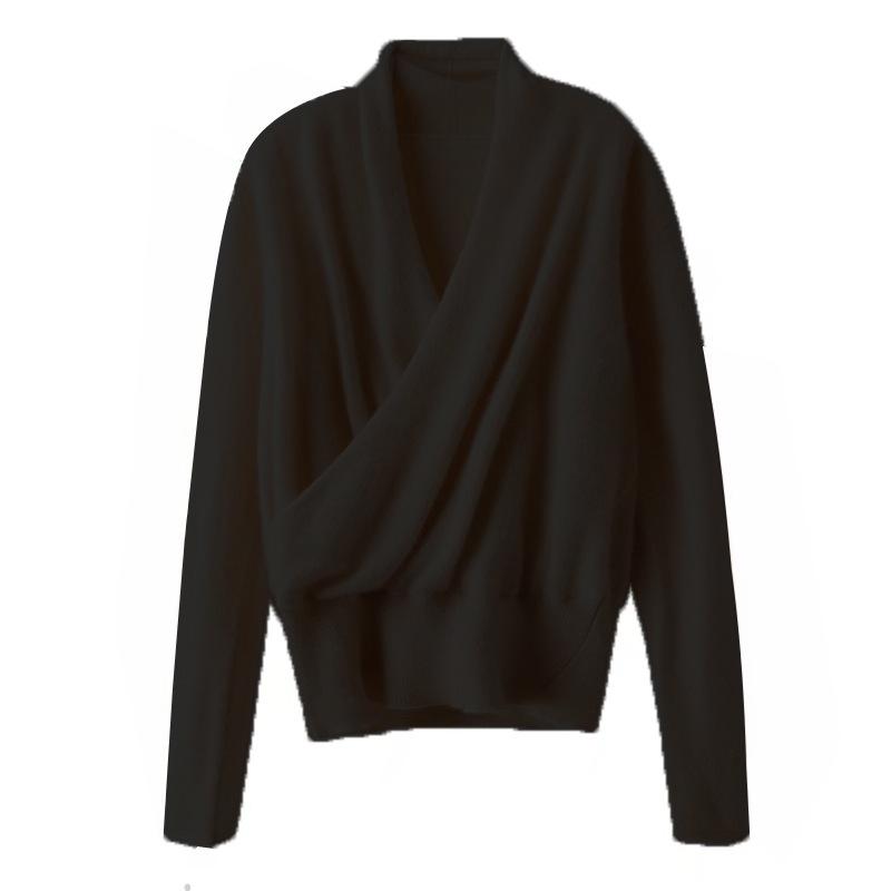 Women's 100% Pure Wool V-Neck Loose Pullover Sweater - Long Sleeve Knit Top for Autumn/Winter