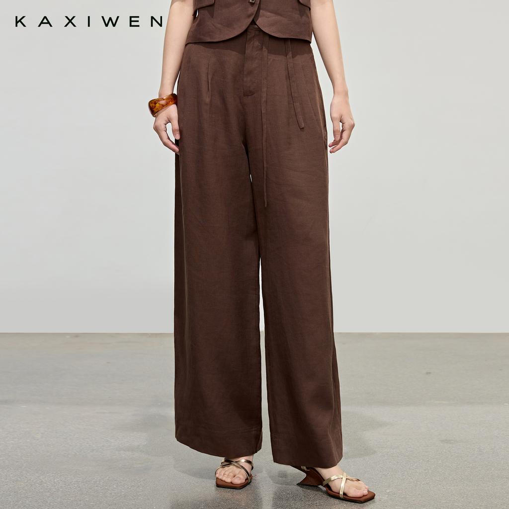 Temperament linen straight leg pants
