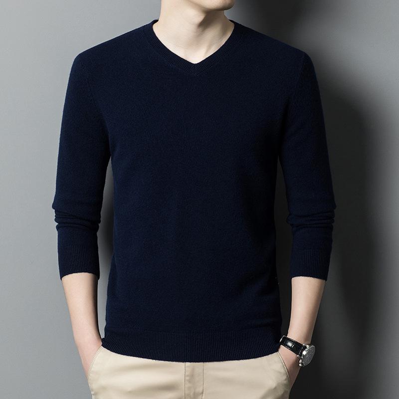 Осенне-зимний мужской шерстяной свитер, модный пуловер с V-образным вырезом, шерстяной свитер для мужчин