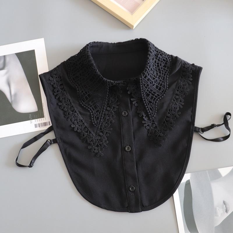 White Chiffon Fake Collars Woman Vintage Half Shirt False Collar Woman Embroidery Detachable Lapel Collar Faux Col Accessories