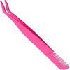 Double Head Eyebrow Tweezer, Stainless Steel Eyebrow Trimmer, Beauty Salon Tool, Thin Tip Tweezers, Rose Red Eyebrow Comb