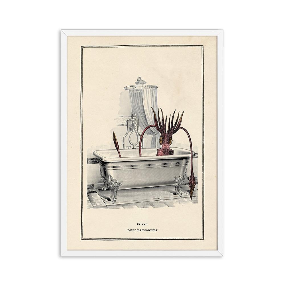 Vintage Octopus Penguin Orangutan Printing Funny Toilet Wall Art Canvas Painting Poster Gothic Steampunk Home DecorationPictures