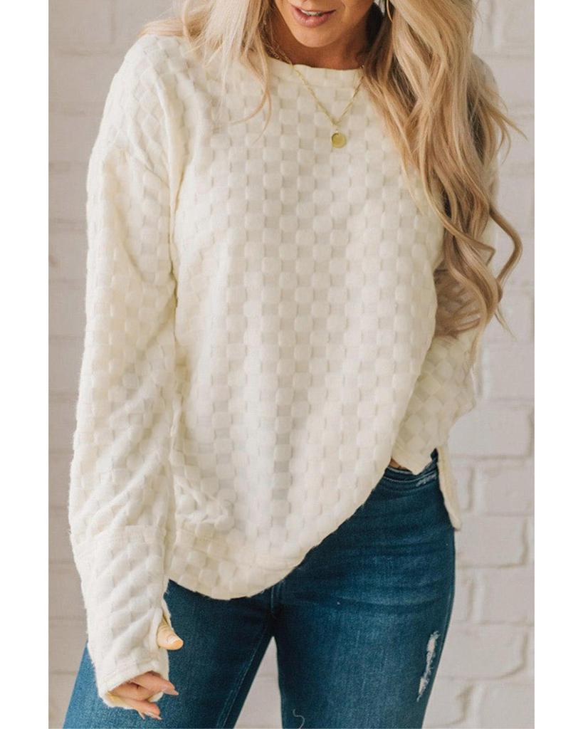 Azura Exchange Beige Solid Textured Thumbhole Sleeve Top