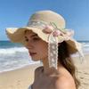 (One Size, Yellow) Women's Straw Sun Hat Breathable Stylish Decorative Tulip Lace Band Wide Brim Beach Hat