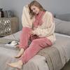 Пушистый пижамный комплект для женщин, мягкий флисовый пуловер, комплект из 2 предметов, домашняя одежда с шарфом, зимний плюшевый теплый комплект для сна