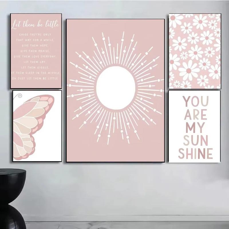 1 шт. Розовая бабочка, солнце, радуга, маргаритка, постер, бумага, печать, для дома, спальни, входа, бара, кафе, художественная живопись, украшение