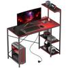 Gaming Desk With Carbon Fiber Led Lights 110x50 Cm Power Outlets Shelves And Remote Control Black