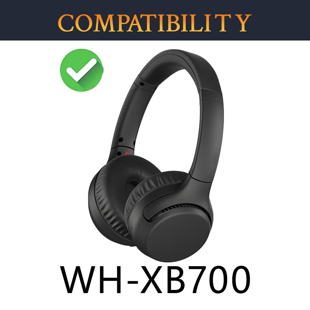 SOULWIT Replacement Ear Pads and Cushions for Sony WH-XB700/WH XB700 Wireless Headphones, Protein Leather Head Pads with High-Density Foam, Black