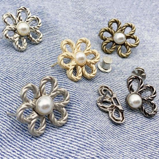 Pant Waist Tightener Flower Design Button Reusable Waist Adjuster No-Sewing Adjustable Waist Buckle for Loose Jeans Skirts