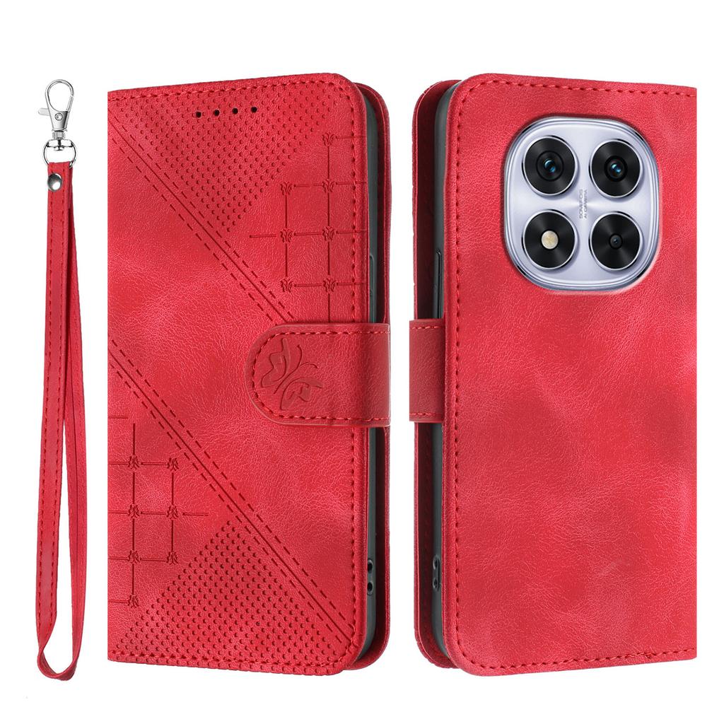 Для Xiaomi Redmi Note 14 Pro 4G Кожаный чехол-кошелек Чехол для телефона с тиснением в виде бабочки и цветка со шнурком