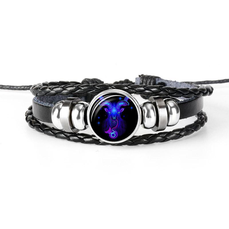 12 Constellation Handmade Leather Bracelet Woven Multi-layer Punk Twelve Zodiac Couple Bracelet KTY
