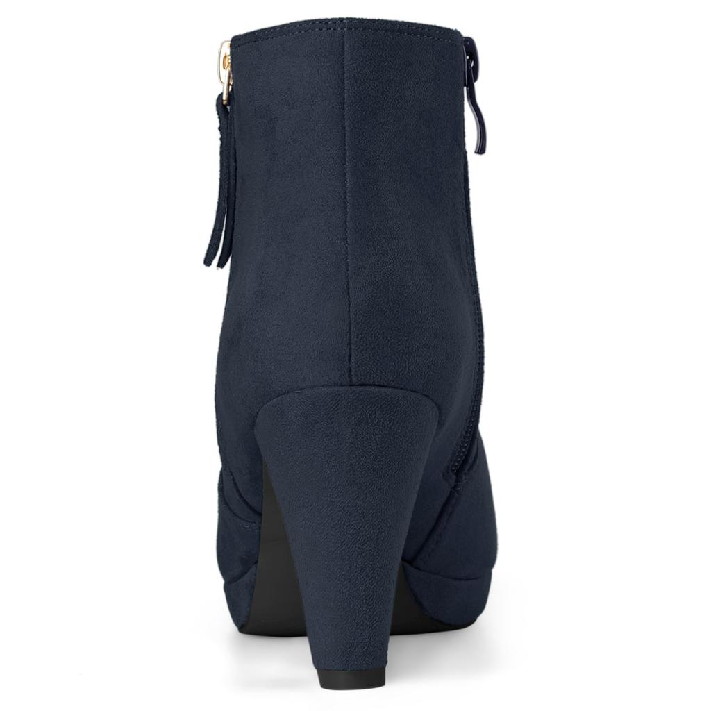 Allegra K Women's Navy Blue Ankle Boots with Side Zipper, Low Platform, and Chunky Heel, Size 23.0 cm
