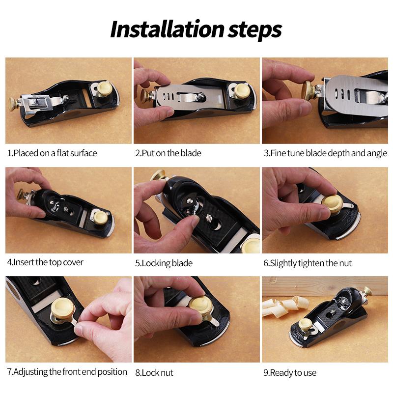 Hand Planer 6.38'' Adjustable Block Plane with 1-5/8 Inch Wide T10 Blade Flat Bottom Trimming Planer for Woodworking Trimming