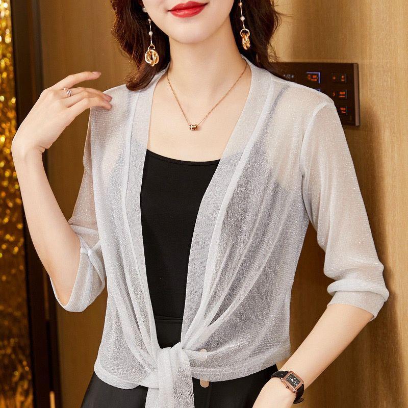 Короткая солнцезащитная одежда для женщин, летняя крупная сетчатая шаль, тонкий кардиган, короткое пальто, топ для женщин