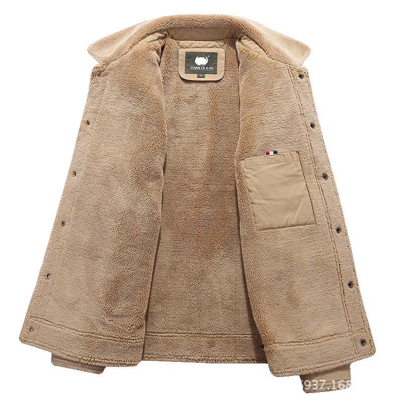 Мужская теплая куртка с лацканами из хлопкового промытого хлопка из ягненка и кашемира