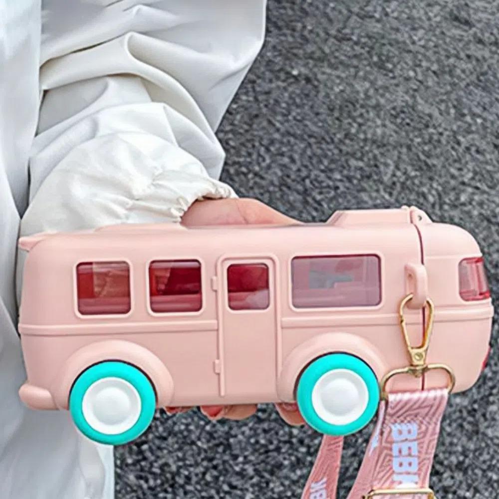 500ml Baby Bus Water Bottle Removable Kid's Water Bottle Portable Car Shape Straw Water Cup Boys