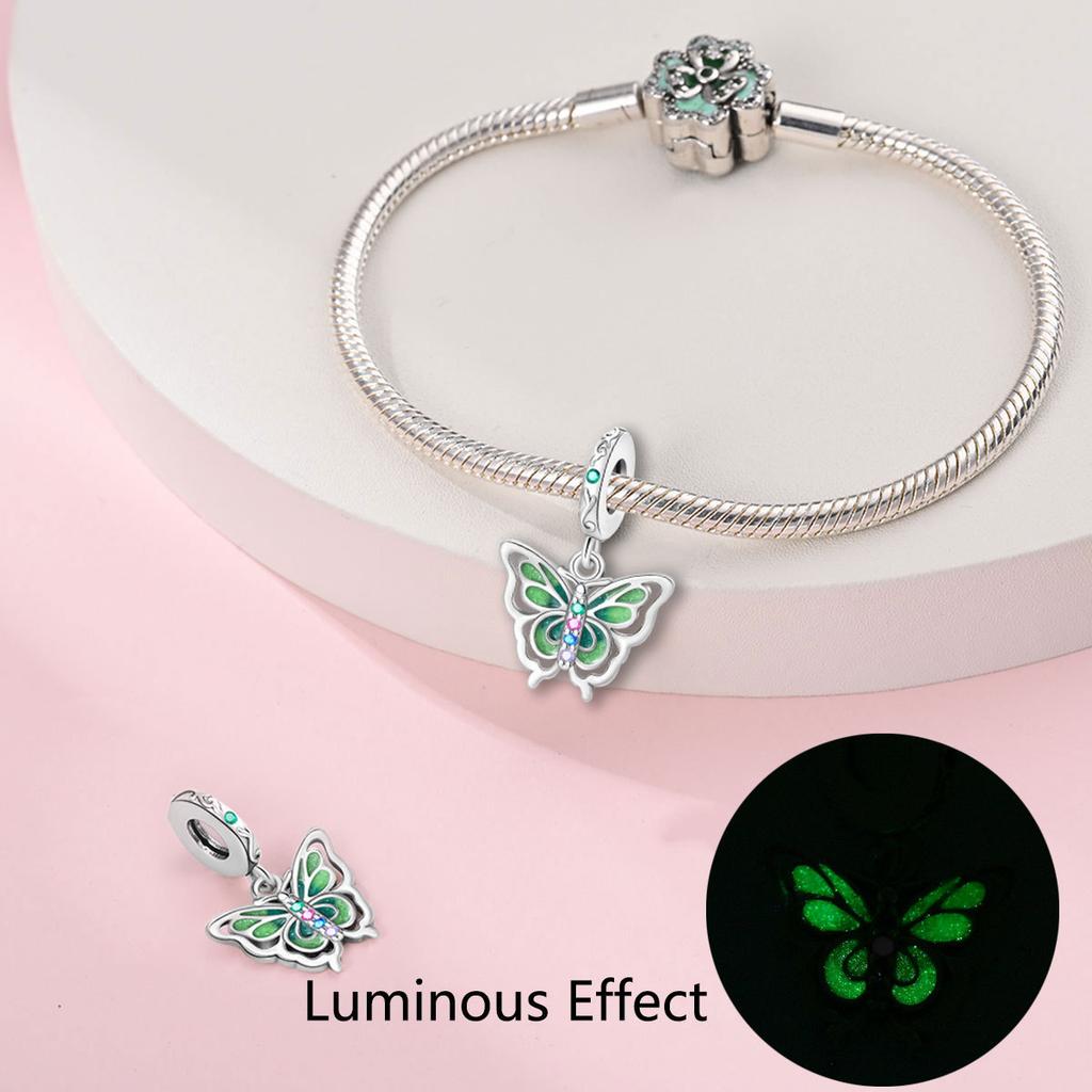 S925 Silver Glow In The Dark Beaded Butterfly Firefly Deer Pendant 925 Silver Bracelet DIY Jewelry Making Kit Accessories Set