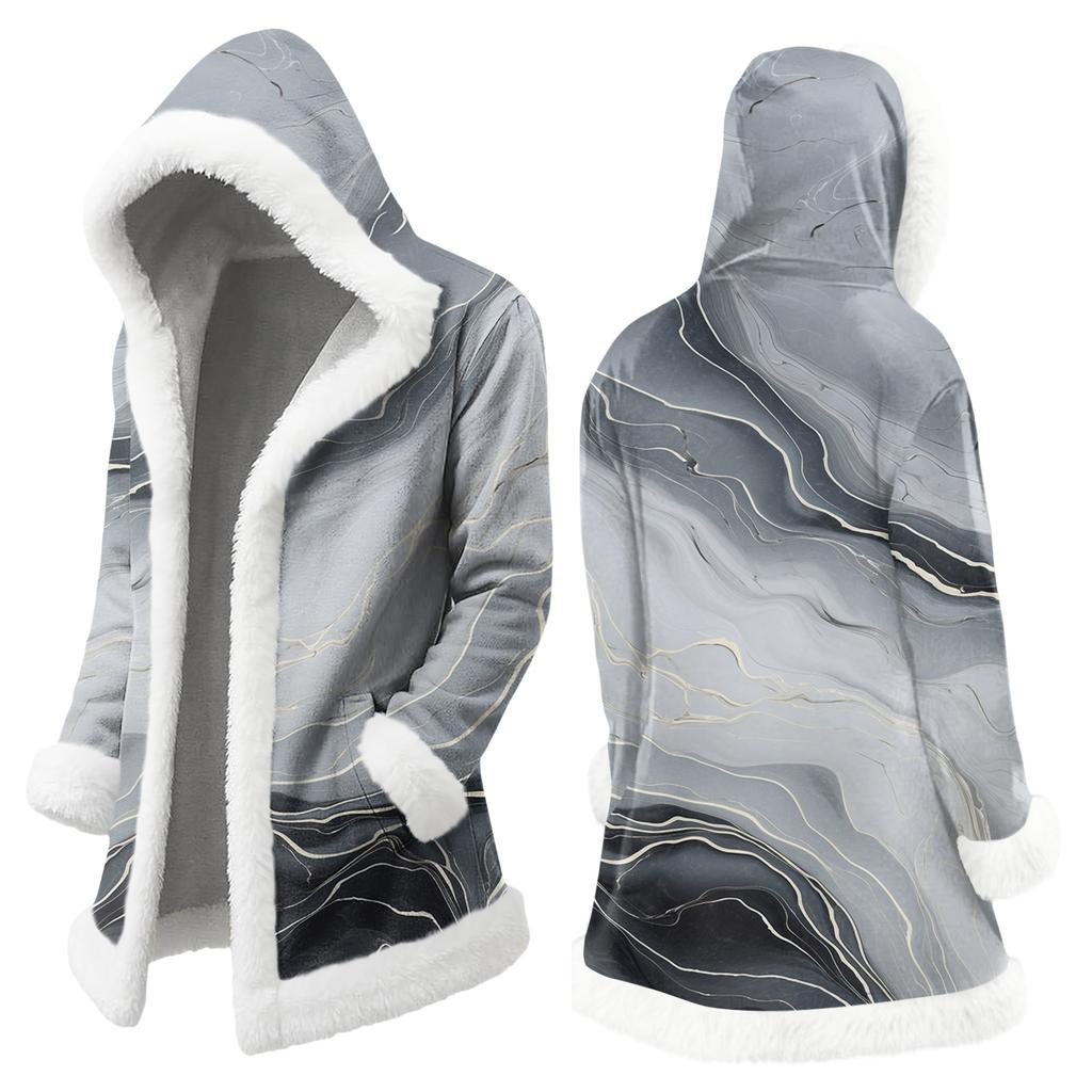 Unisex Casual And Fashionable Plush Collar Hooded Long Sleeved Floral Gradient Printing Jacket