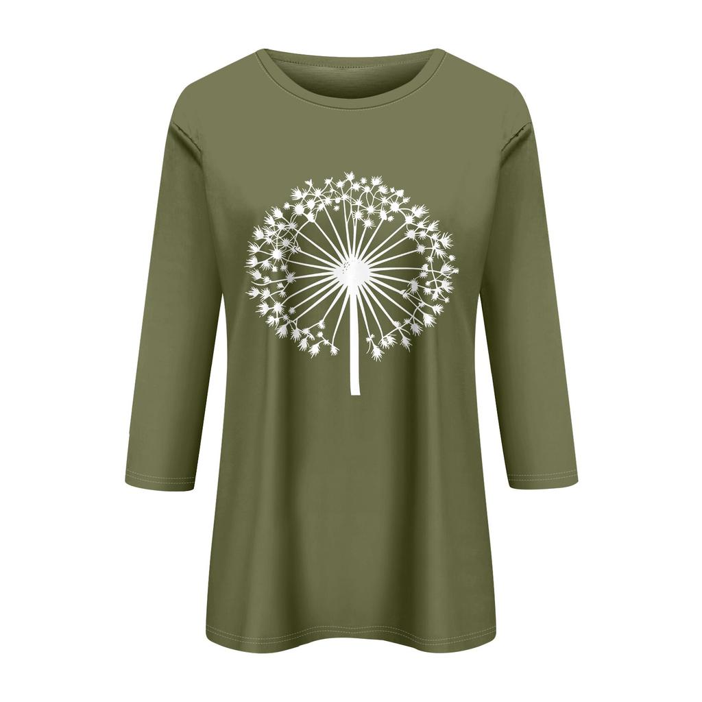 Women's Fashion Casual  Printed Seven Sleeve Round Neck Top