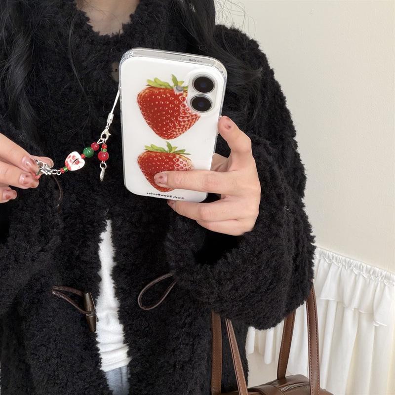 Стильный простой чехол для телефона с клубникой на белом фоне для iPhone 17, 16 Pro Max, 15, 14 с девичьим дизайном в виде сердца