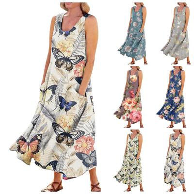 Женское повседневное удобное хлопковое карманное платье без рукавов с градиентным принтом