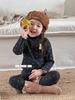 Корейский детский зимний теплый комплект с цветочным принтом и оборками из шелка и кашемира 2024
