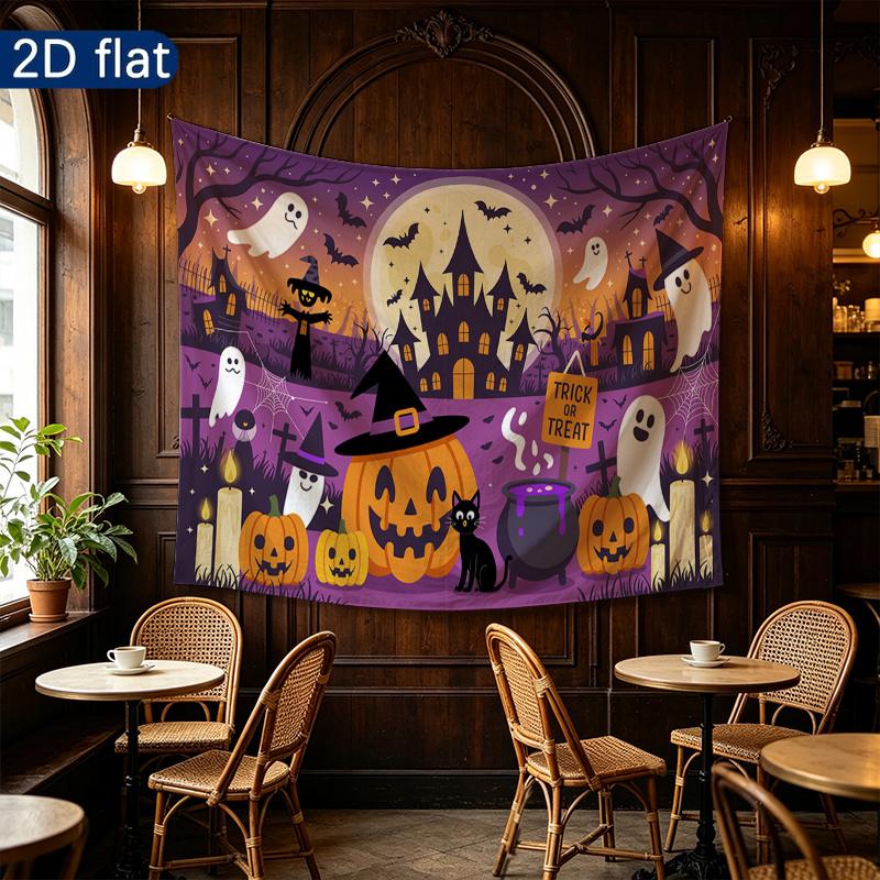 Party Backdrop Halloween Castle Flat Banners Spooky Ghosts Pumpkins Witch Celebrations Photo Booth Background Front Door Decor