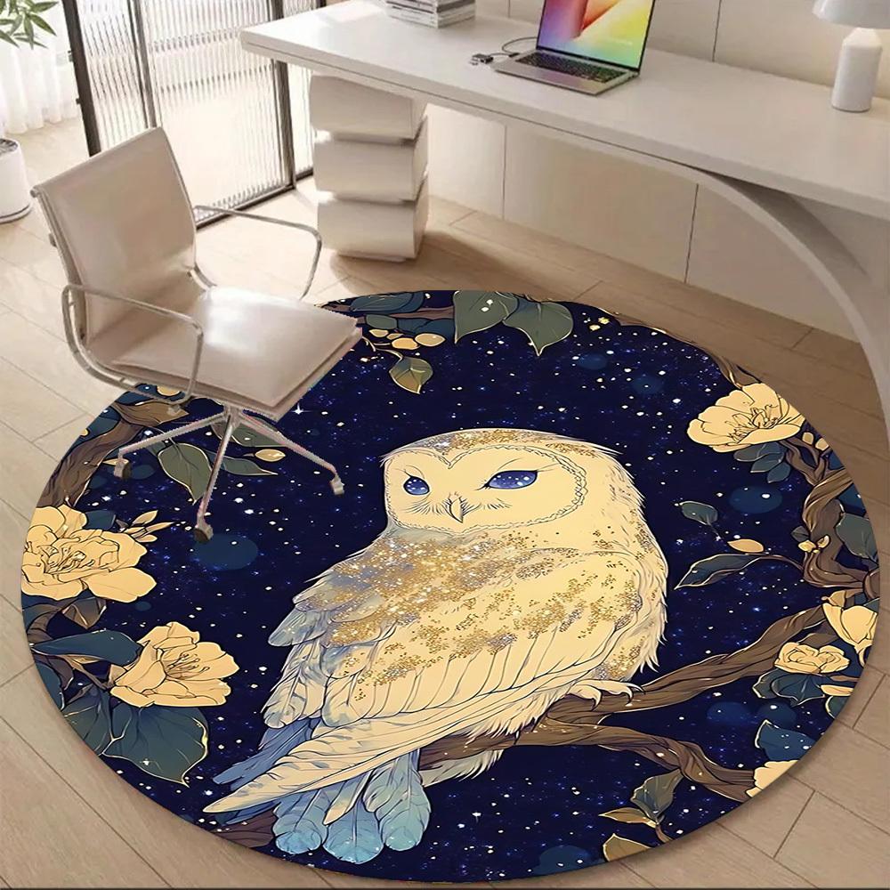 1PC Night Owl Office Round Area Rug, Indoor Mat Suitable For Office, Under Office Chairs Bedroom Living Room Home Decor, Room DecoT1223053