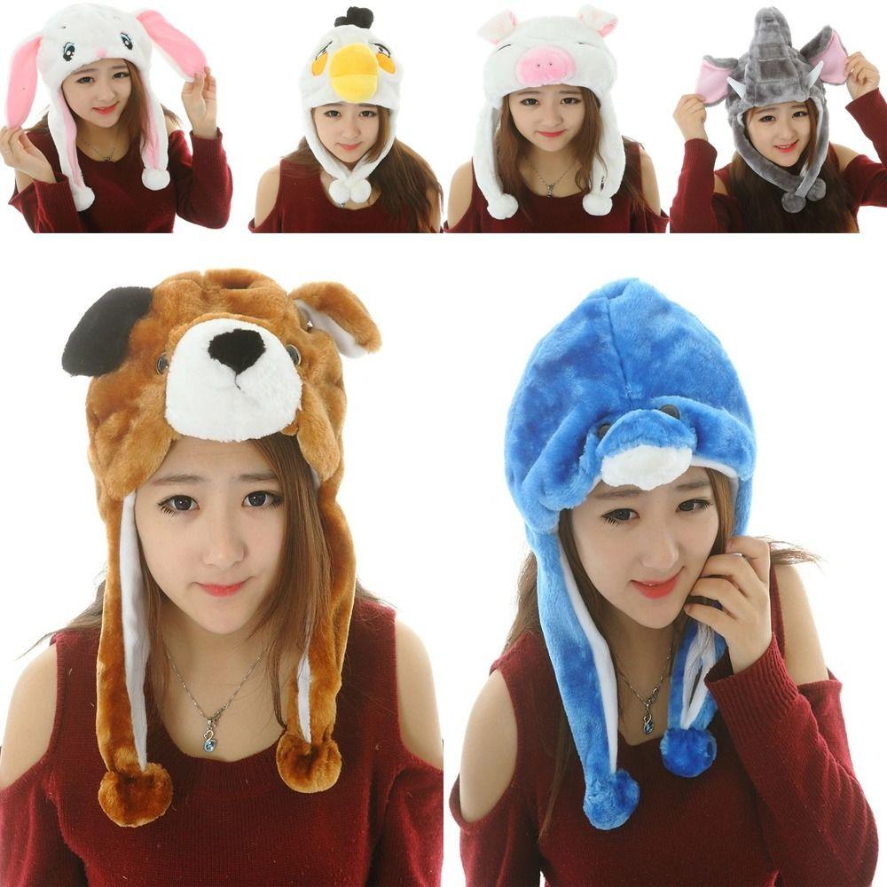 Neck Warmer Plush Moving Hat Animal Movable Ears Airbag Cap Trapper Hat Animal Earflap Hat Winter