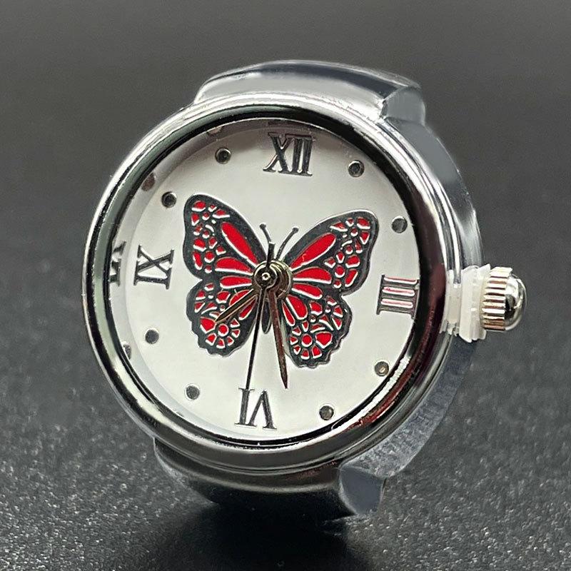 Women Dial Quartz Analog Finger Ring Watch for Butterfly Elastic Gift for Creati