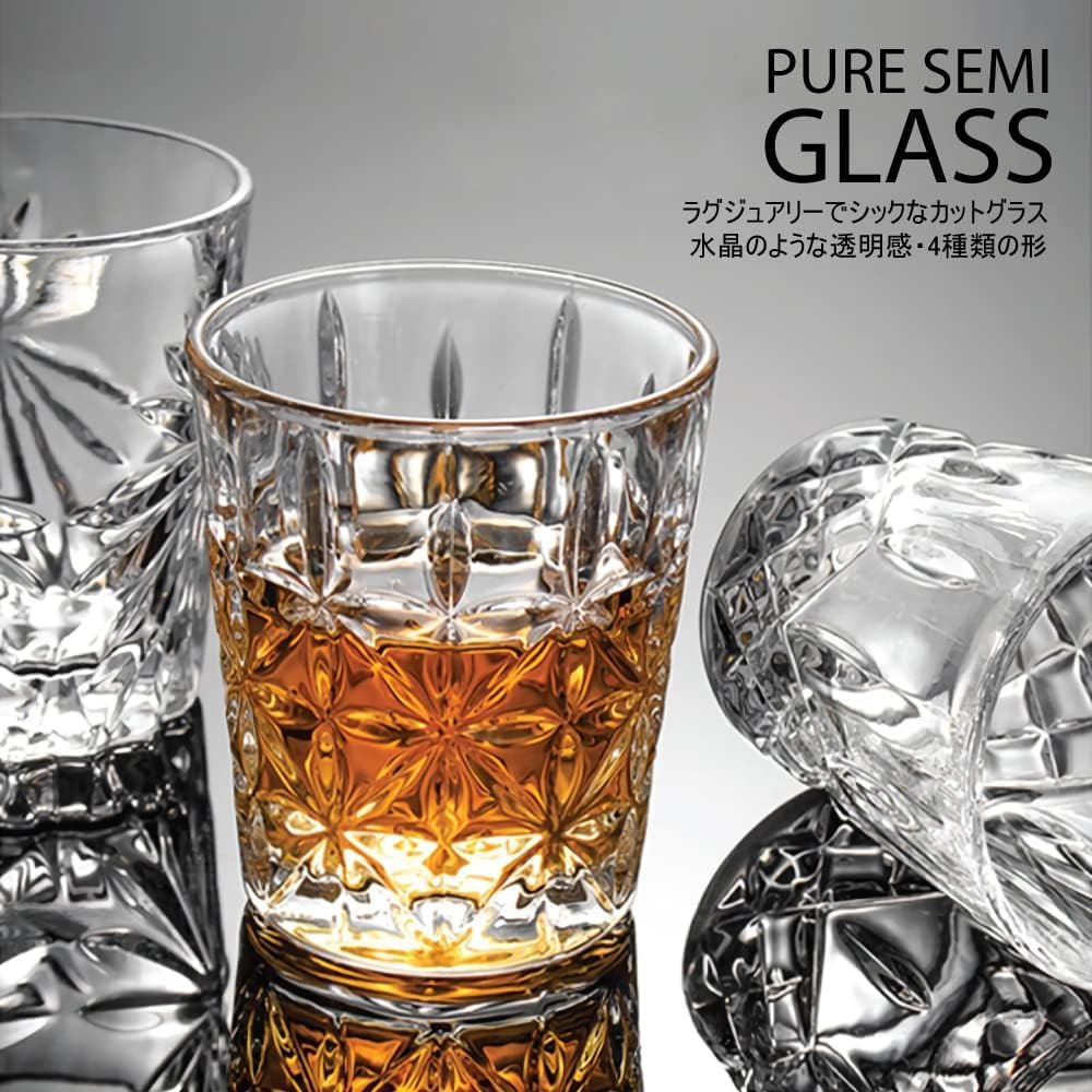 Pure Semi Shot Glasses, 50ml, Set of 4 / PURE SEMI GLASS Clear Glass Glasses, Espresso Glasses, Shochu Glasses, Whiskey, Brandy