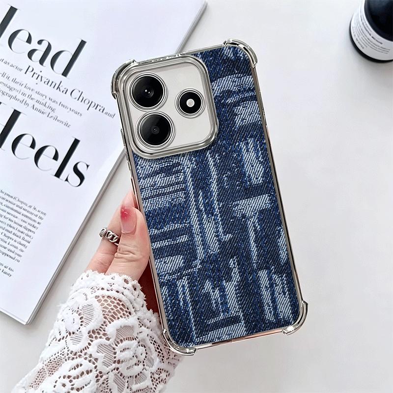 Мягкий чехол для телефона с ретро-джинсовым узором для Xiaomi Redmi Note 14 15 Pro Plus 13 12 11S 11T 5G 10 9S 9, Гальванический, Противоударный Fundas