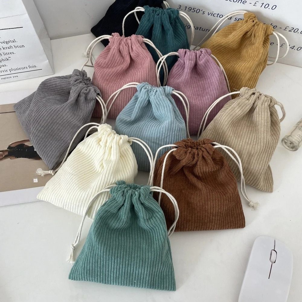 3PCS Solid Color Drawstring Cosmetic Bags Large Capacity Corduroy Gift Storage Bag Drawstring Style Durable Makeup Bag Outdoor