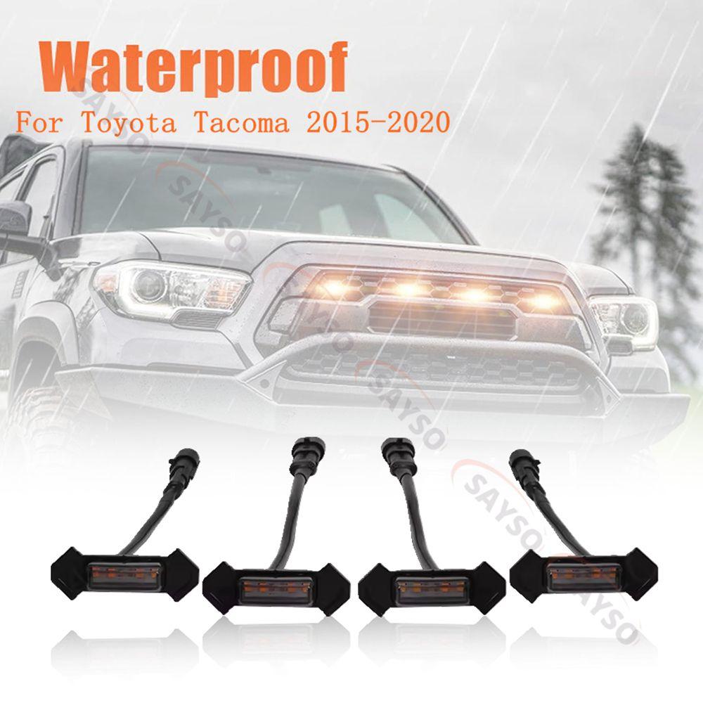 Для Toyota Tacoma 2015- 2020 Автомобильный светодиодный стробоскоп на решетку, Предупреждающий дневной ходовой огонь, Сетка DRL, Белый, Янтарный, 4 шт.