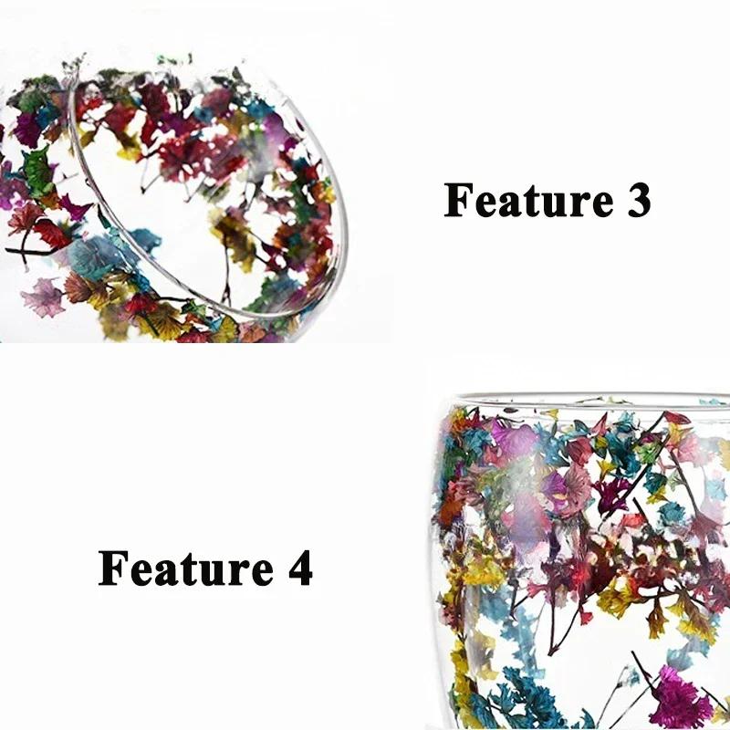 350 мл Двойная стеклянная чашка с ручкой, украшенная сушеными цветами, кружка для кофе и молока, термостойкая кухонная утварь для подарков друзьям