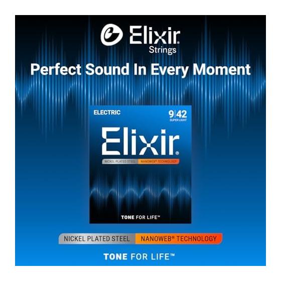 Струны для электрогитары Elixir NANOWEB Super Light .009-.042#12002 [Оригинальный продукт, произведенный в стране]