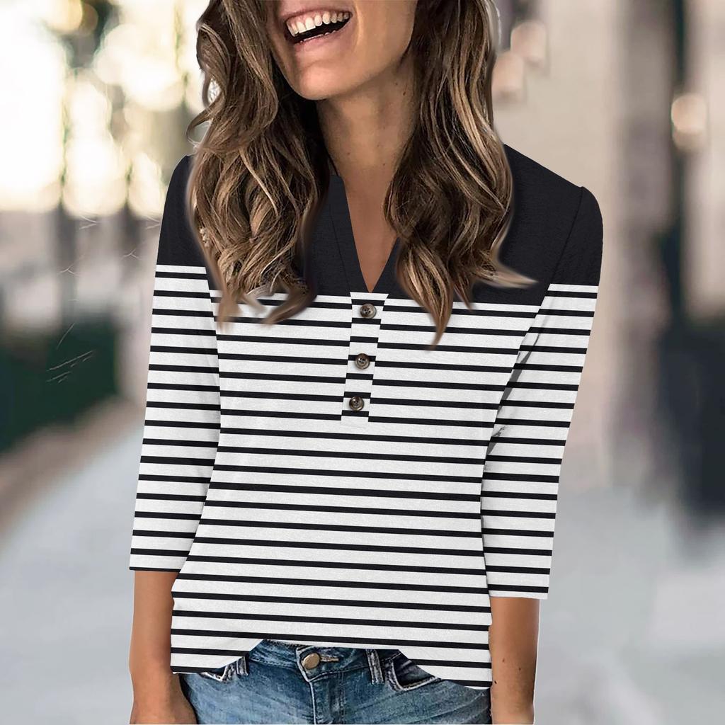 Женская мода повседневный свободный топ с рукавом 3/4 и круглым вырезом