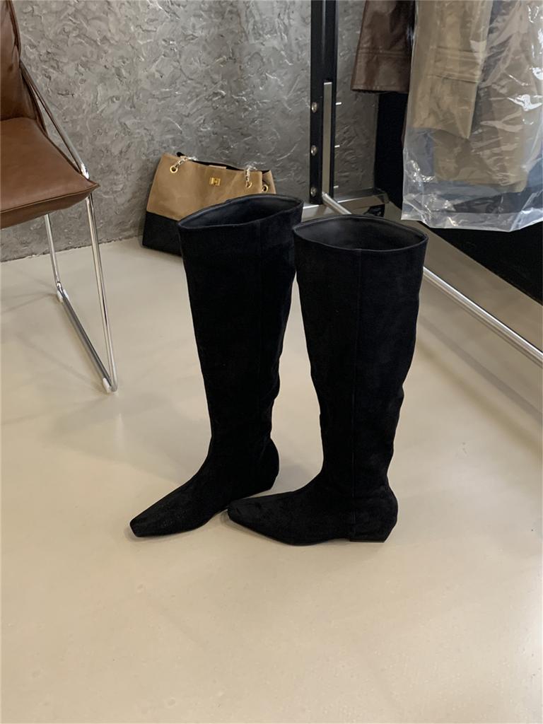 Suede Pile Boots Tall Knight Boots Women's Shoes 2025 Autumn and Winter Skinny Medium Heel Long Boots