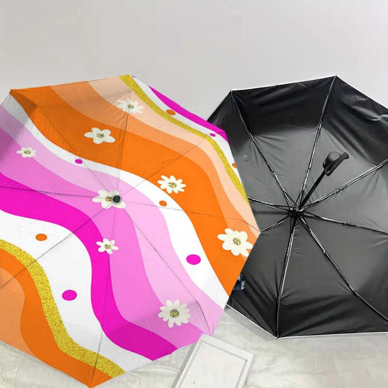 1PC Flowers Pattern Automatic Open/Close Umbrella Compact Folding Umbrella with 8-Rib Shaft lightweight esign, Highquality Fabric1189A