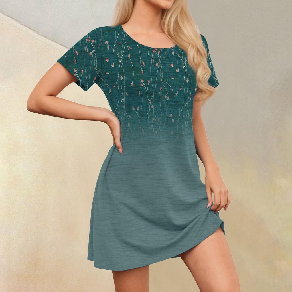 Womens Summer Dresses Short Sleeve Linen Casual T-Shirt Dresses Swing Beach Midi Dress Sundresses With Pockets