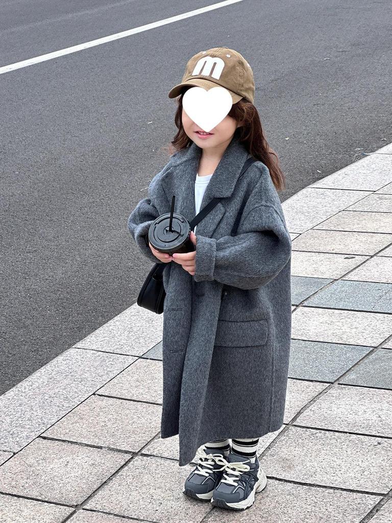 Детское модное шерстяное пальто - Корейский стиль, средней длины, серое, унисекс, коллекция осень/зима 2025