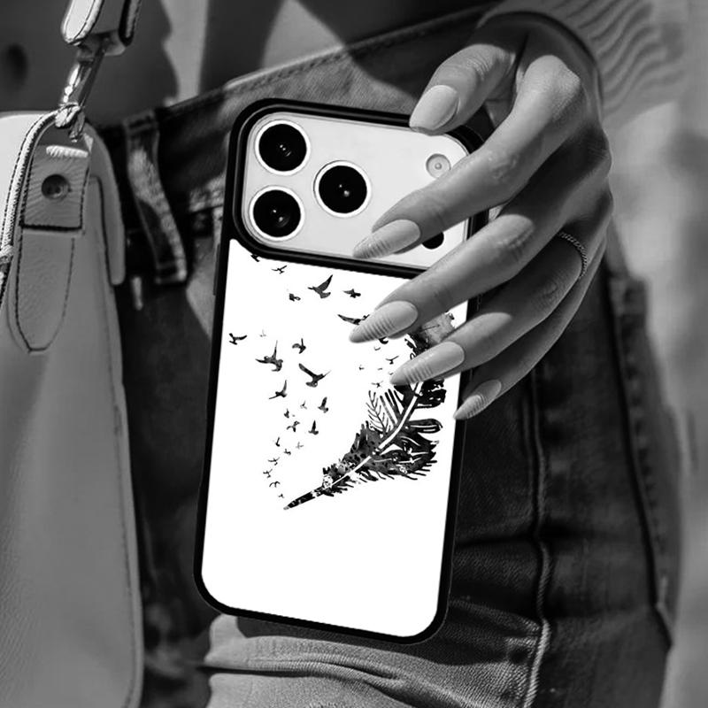 Чехол для телефона с акварельным узором из перьев Для iPhone 17 Air 14 15 13 12 Max Чехол Для Apple 16e 11 Pro Max Plus Coque