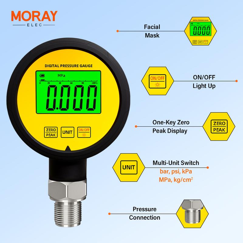 Moray ME260P LCD Accuracy Rubber Protector Waterproof 1%FS Stainless Steel Digital Pressure Gauge Gas Differential Manometer