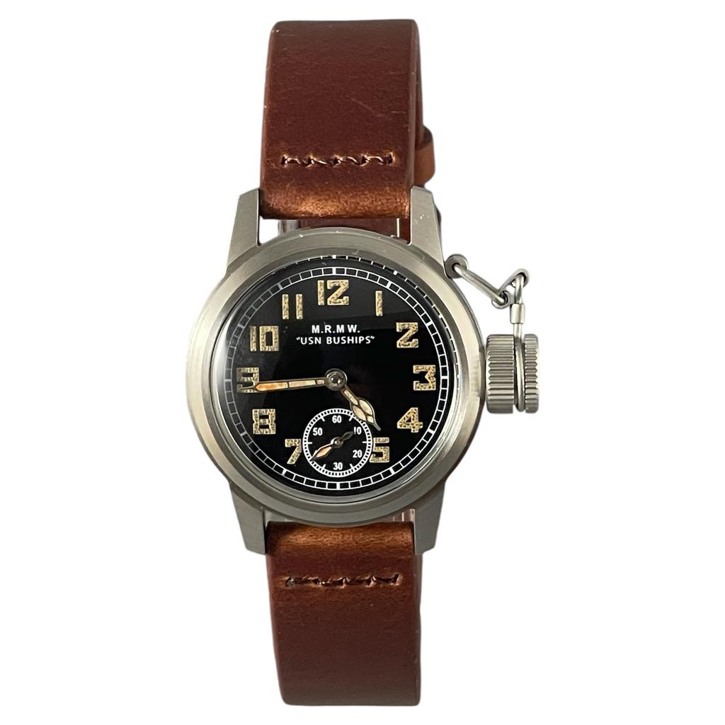 Военные корабли Маленький коричневый кожаный ремешок M.R.M.W. Мужские часы, Секундная стрелка,