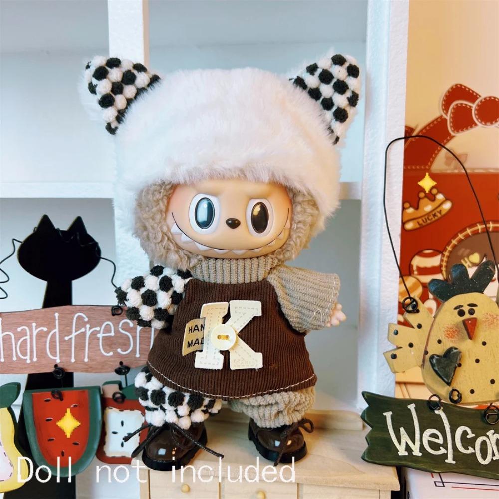 Только одежда для 15-17 см Лабубу Мини Аксессуары Одежда Одежда Набор кукол Сидящий Вечеринка Шарф Шляпа Сумка Милое украшение Подарок