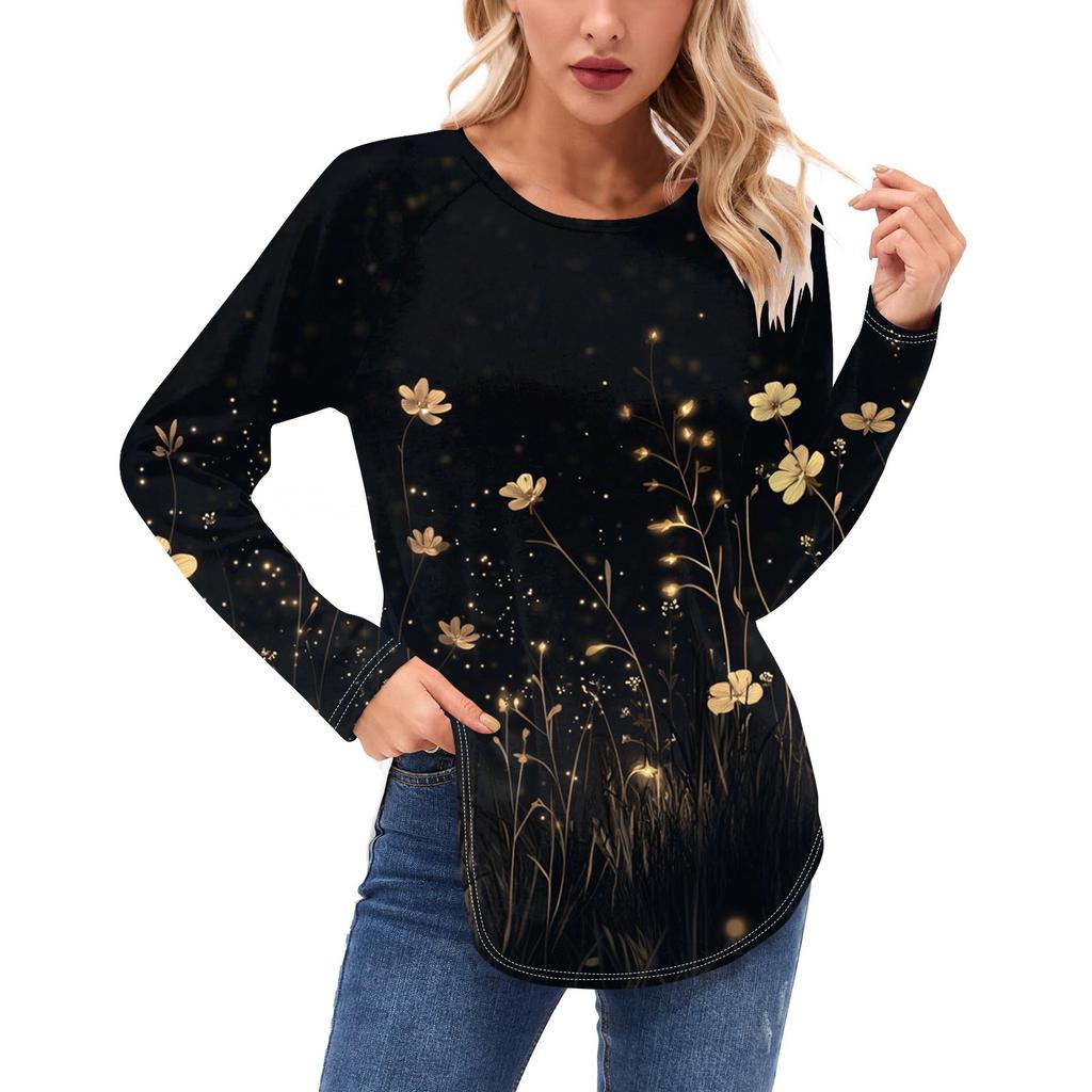 Women's Long Sleeve Shirts Casual Fashion Tunic Tops Crewneck Basic Loose T Shirt